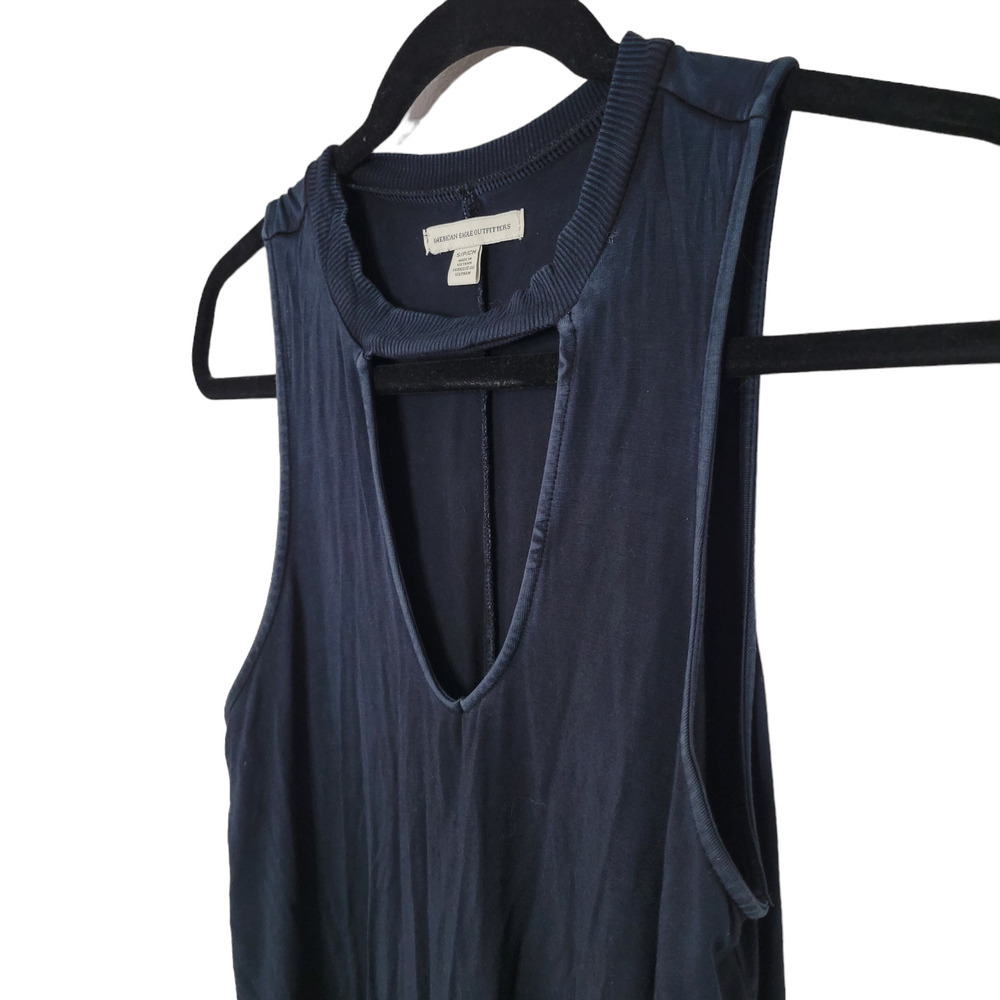 American Eagle Sleeveless Keyhole Weathered Navy Flow Tunic Dress Women Sz Small - Picture 3 of 9